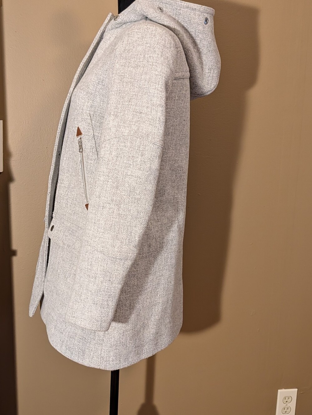 J. Crew Chateau Parka Italian Wool Stadium Cloth Light Gray Hooded A-Line Sz 2P. - Picture 9 of 13